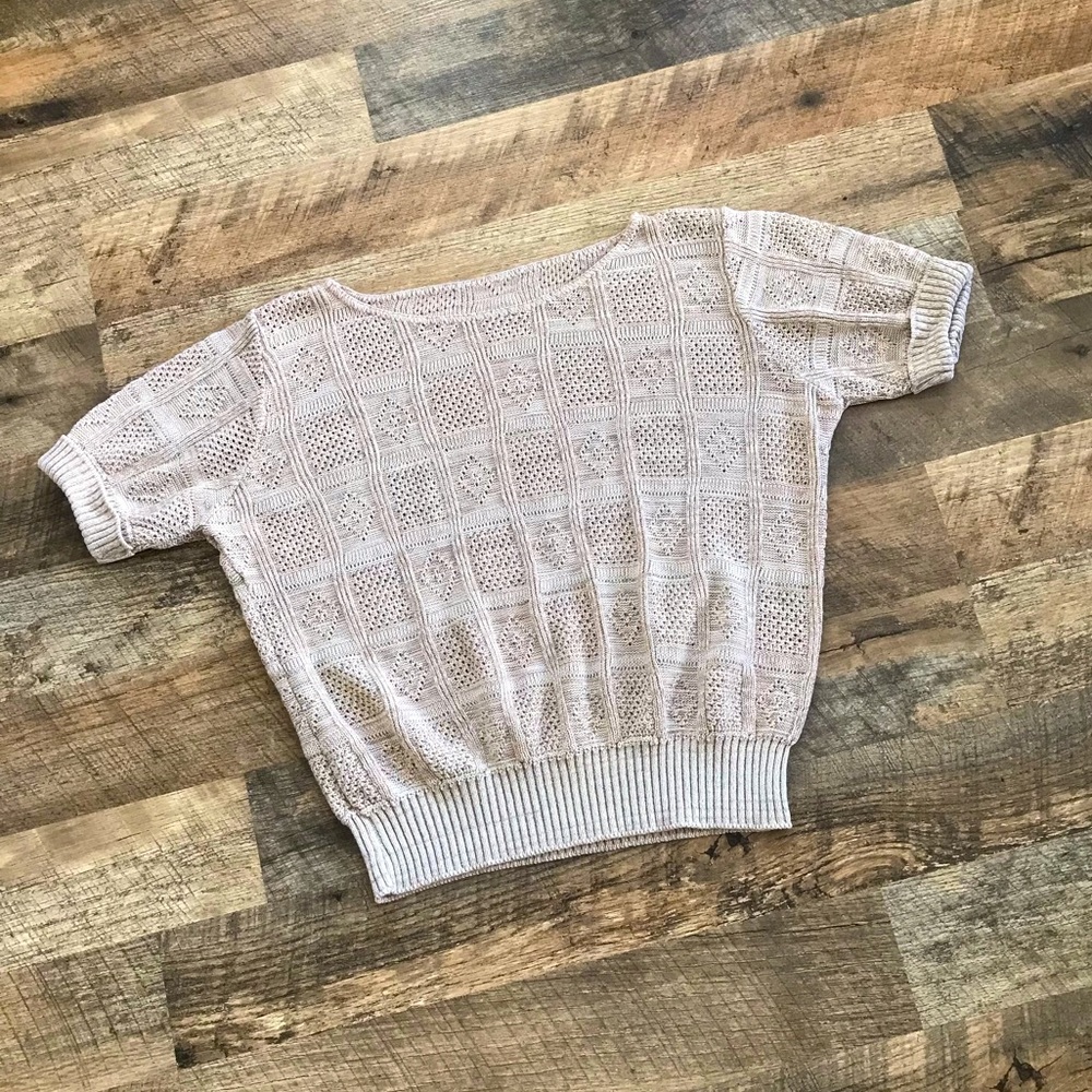 Light Brown Handmade Short Sleeve Knit Top Size Small